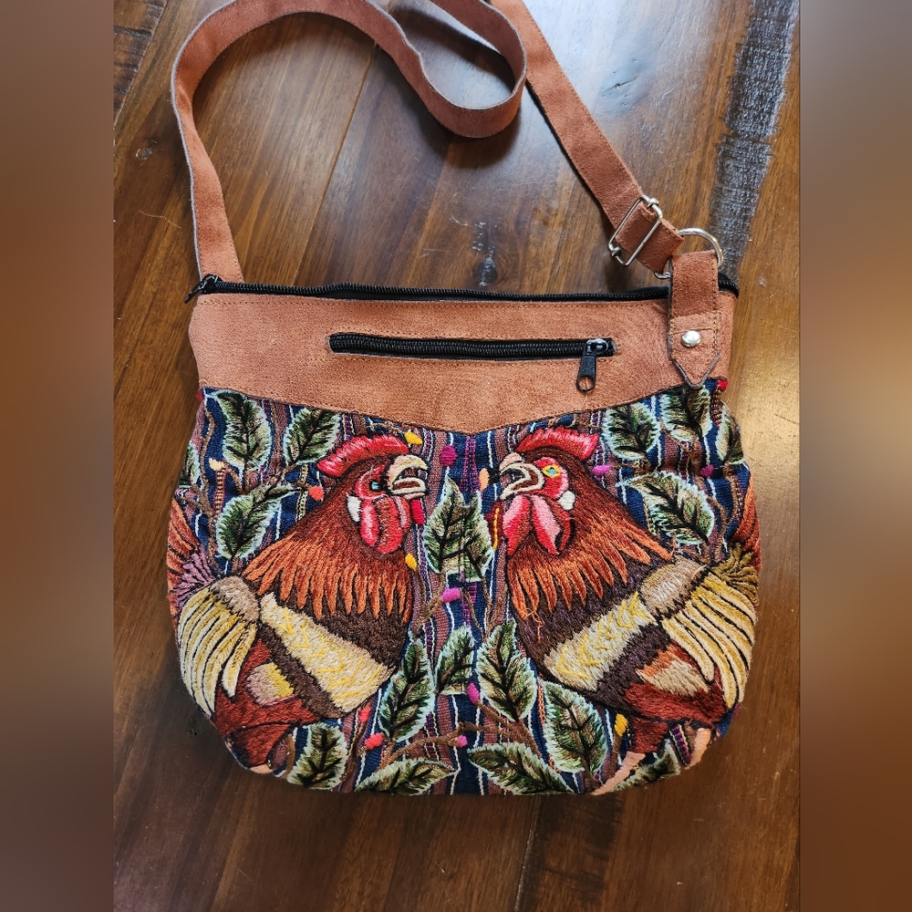 Woven Rooster Gallo Cockerel Tapestry Purse Crossbody Bag